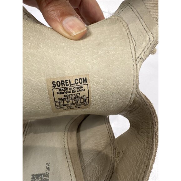 Sorel Beige Lace-Up Block Heel Sandals Size 9 For Women Leather Fabric - Picture 4 of 9
